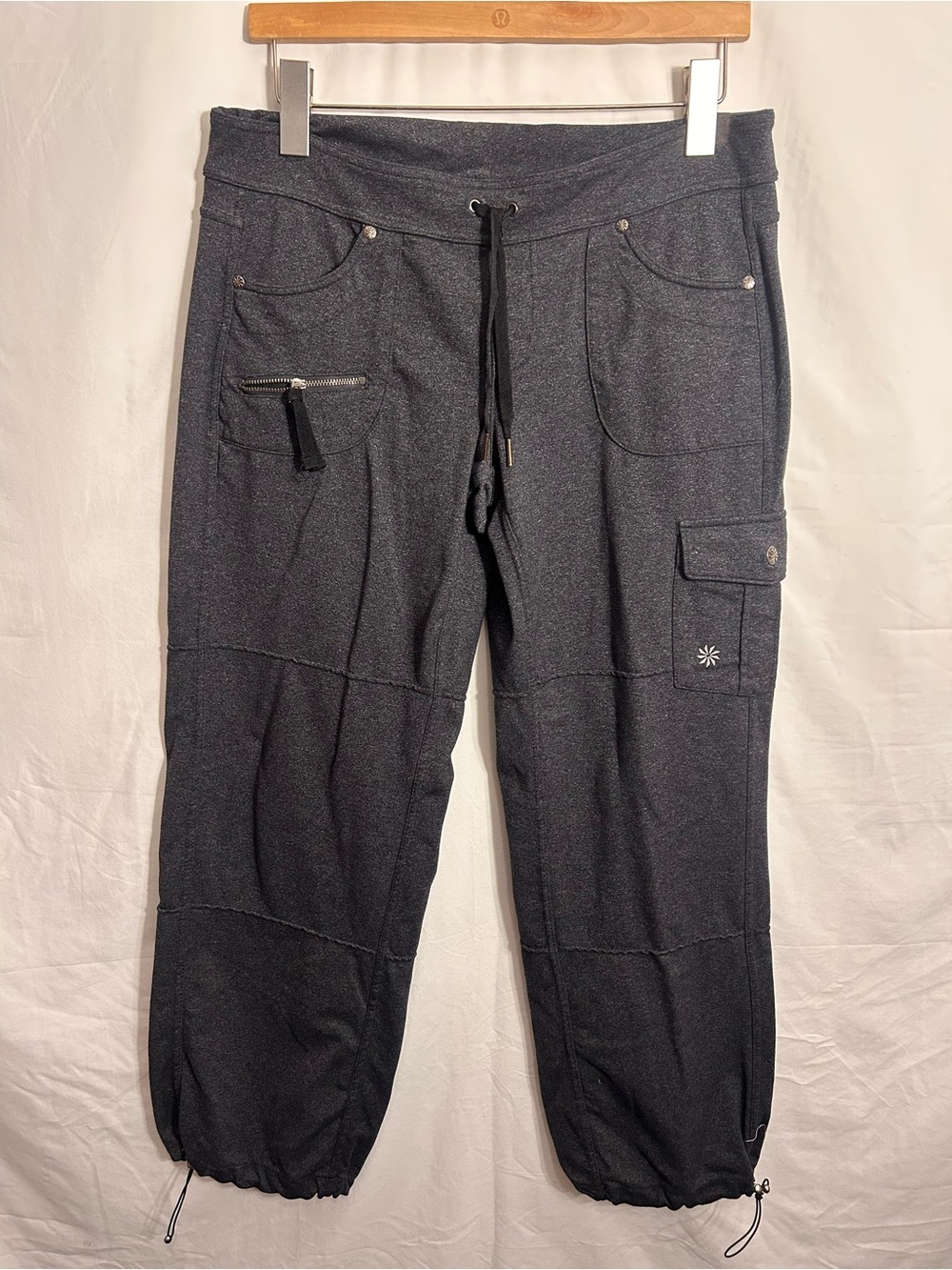 Athleta Black Heathered Drawstring Cargo Joggers